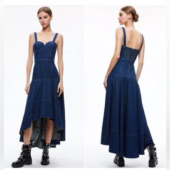 Alice + Olivia DONELLA DENIM HIGH LOW DRESS NWOT - Picture 4 of 15